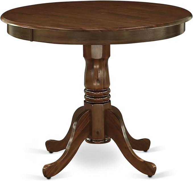 East West Furniture ANDA5-AWA-27 5 Piece Kitchen Table & Chairs Set Includes a Round Dining Table with Pedestal and 4 Polyester Fabric Upholstered Chairs, 36x36 Inch, Antique Walnut