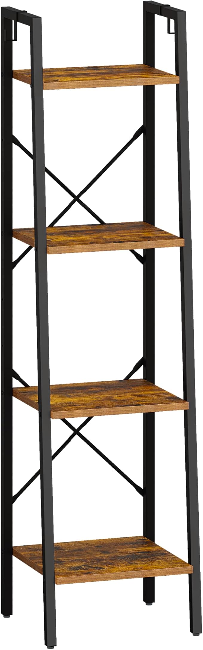 Ladder Shelf, Bookshelf Bookcase, Freestanding Corner Storage Shelve with 2 Hooks for Home Office, Living Room, Kitchen, Bedroom, Industrial, 4-Tier Rustic Brown BC13201B