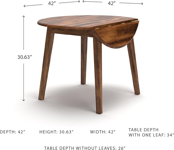 Signature Design by Ashley Berringer Dining Room Round Drop Leaf Table, Rustic Brown