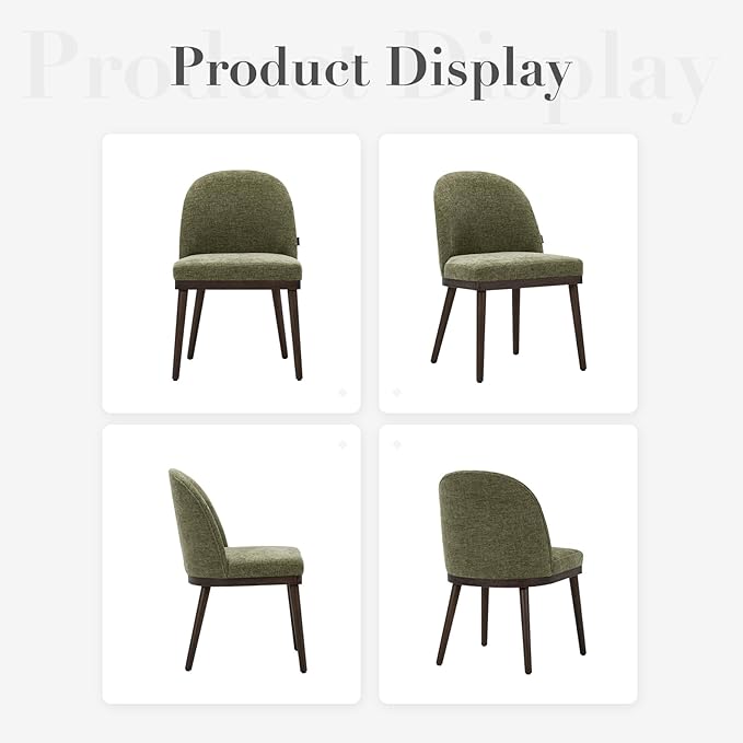 COLAMY Upholstered Dining Chairs Set of 2, Large Dining Room Kitchen Chairs with High Back and Deep Seat, Modern Fabric Dinner Chairs with Wood Legs, Green