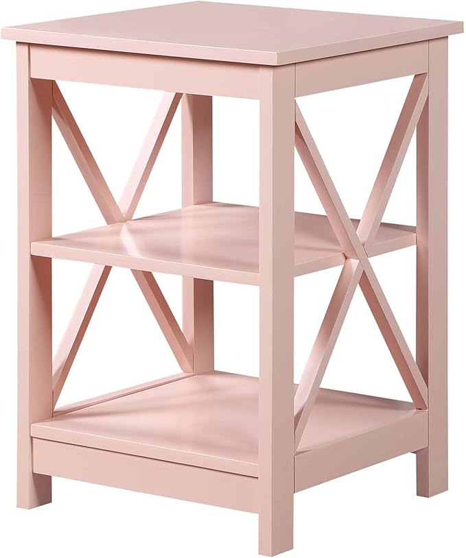 Convenience Concepts Oxford End Table 15.75" - Modern Living Room Table with Storage Shelves, Transitional Nightstand Side Table for Home Decor and Display, Blush Pink