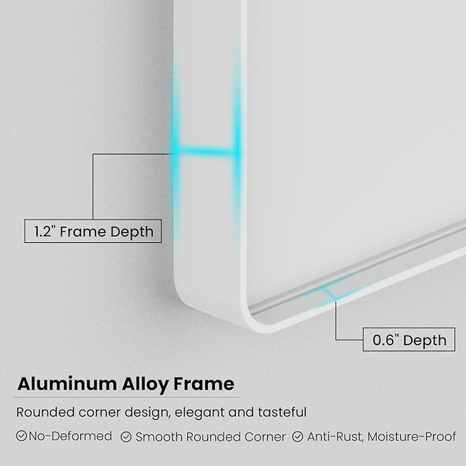 White Bathroom Mirror 40x32 Inch, White Metal Framed Bathroom Mirror for Wall, Rounded Rectangle Matte Bathroom Vanity Mirror, Tempered Glass, Anti-Rust, Horizontal/Vertical