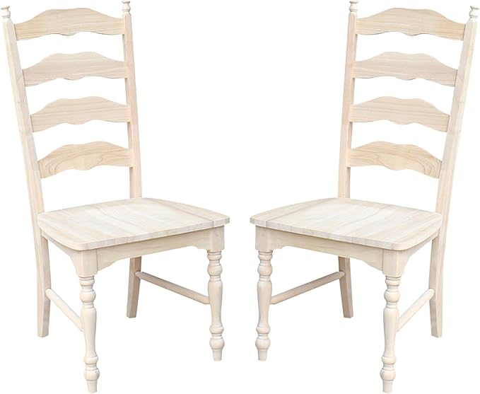 IC International Concepts Set of 2 Maine LadderBack Chairs Dining/Kitchen/Study/Balcony, Solid Wood, Parawood Construction, 20.1"W x 22.6"D x 42.1"H, Ready to Paint or Stain in Any Color, Unfinished