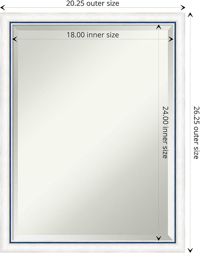 Amanti Art White Bathroom Mirror for Over Sink, 26x20 Morgan White Blue Rectangle Vanity Mirror, Medium Modern Contemporary Wood Frame, Hangs Horizonally and Vertically, Bathroom Wall Decor, Beveled