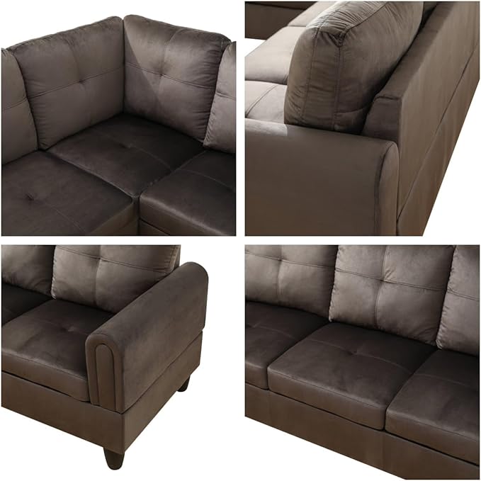 NAYSAYE Sectional Couch with Ottoman Storage, L Shaped Couch Sofa Furniture Sets, Modern Comfy Modular Comfy Sofa for Living Room Bedroom, Office and Apartment, Brown