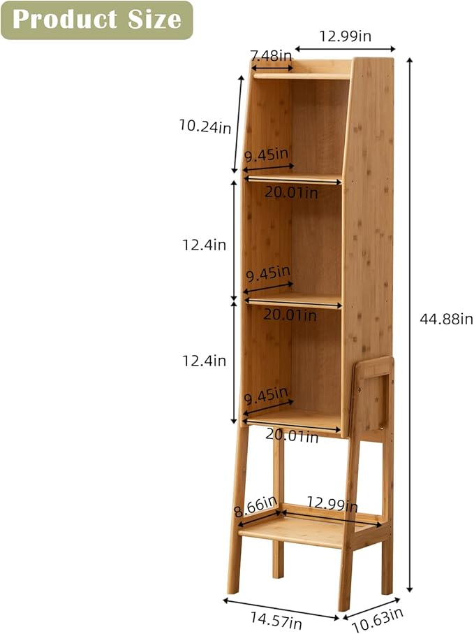 4 Tier Bamboo Bookcase, Classical Modern Bookshelf, Dispaly Shelves, Bamboo Wood Organizer Book Shelf for Living Room Home Office-Natural, Large