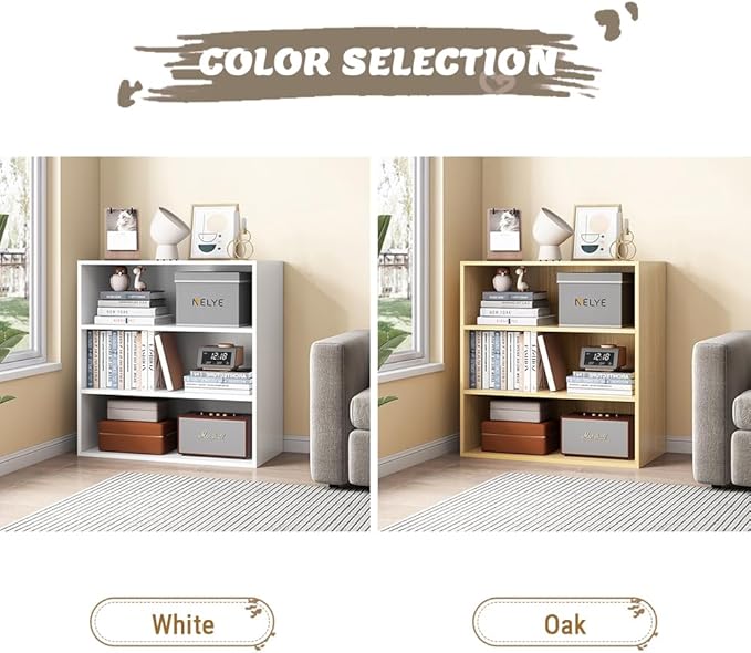 Basic Open Shelf Bookcase - 3-Tier Wooden Cube Storage Shelves Split Bookshelf, Oak