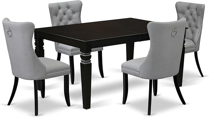 East West Furniture LGDA5-BLK-27 5 Piece Dining Table Set Includes a Rectangle Wooden Table with Butterfly Leaf and 4 Polyester Fabric Parson Chairs, 42x84 Inch, Black