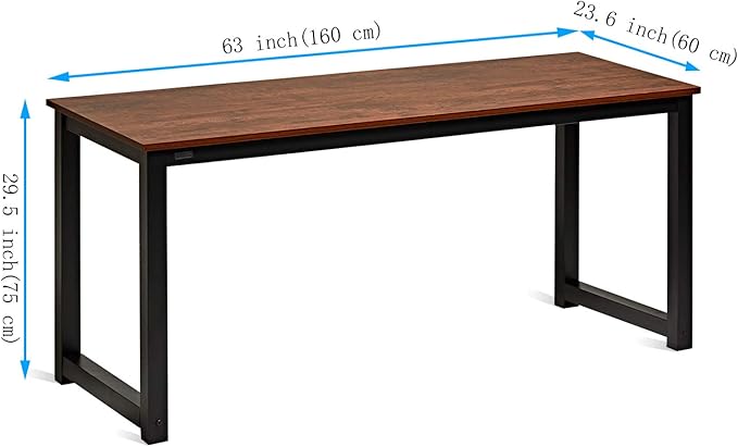 Decoholic 47 Inch Computer Desk, Home & Office PC Laptop Study Writing Table Workstation with Leg Bars, Modern Simple Industrial Style, Rustic Brown