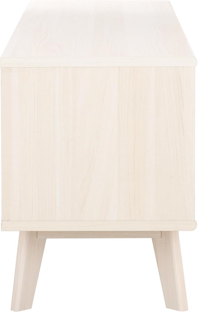 SAFAVIEH ESMA TV Stand for up to 65" Flatscreen – Bleached White, Sliding Doors with Interior Storage, Entertainment Media Console (MED9640C)