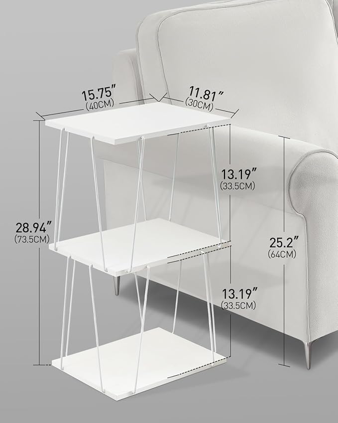 Tall Side Table, Small End Table, 29 inch High Accent Table, Bedside Table for Living Room, Bedroom and Office, Snow White