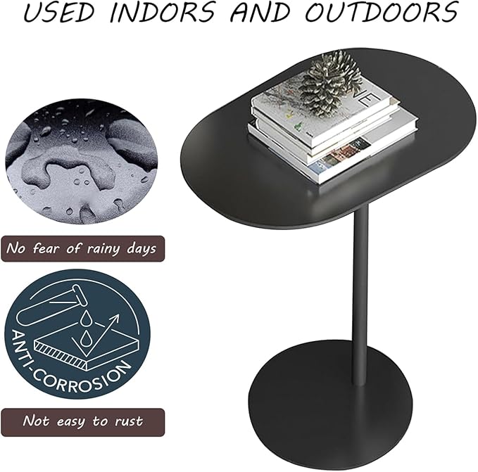 Modern Metal Side Table C Shaped End Table for Couch Slim Sofa Side Table Snack End Table Tv Trays for Eating On Couch for Dining Room, Living Room, Cafe and Balcony (1Pack Black)