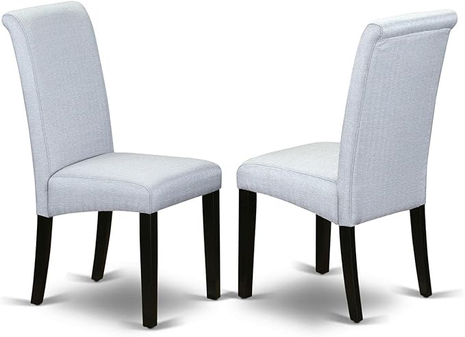 East West Furniture DLBA3-BLK-05 3 Piece Kitchen Table & Chairs Set Contains a Round Dining Room Table with Dropleaf and 2 Grey Linen Fabric Parsons Dining Chairs, 42x42 Inch, Black