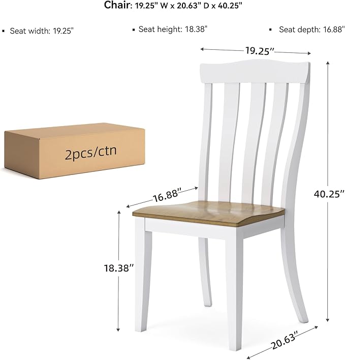 Signature Design by Ashley Ashbryn Farmhouse Armless Dining Chair with Bent Slat Back, Set of 2, White & Light Brown
