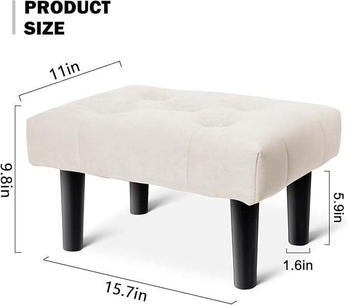 HOUCHICS Small Footstool Ottoman,Velvet Soft Footrest Ottoman with Wood Legs,Sofa Footrest Extra Seating for Living Room Entryway Office(White 1PACK)