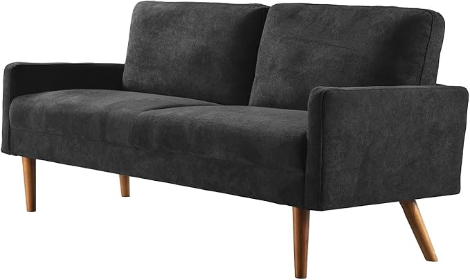Kent Velvet Sofa, European Style with Sleek Design, Modern & Vintage Flair, Upholstered 3 Seater Couch, Chic Living Room Furniture Seating for Home, Apartment or Office, Black