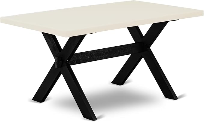 East West Furniture X626DR124-7 7 Piece Kitchen Table Set Consist of a Rectangle Dining Table with X-Legs and 6 Black Color Linen Fabric Parson Dining Chairs, 36x60 Inch, Multi-Color