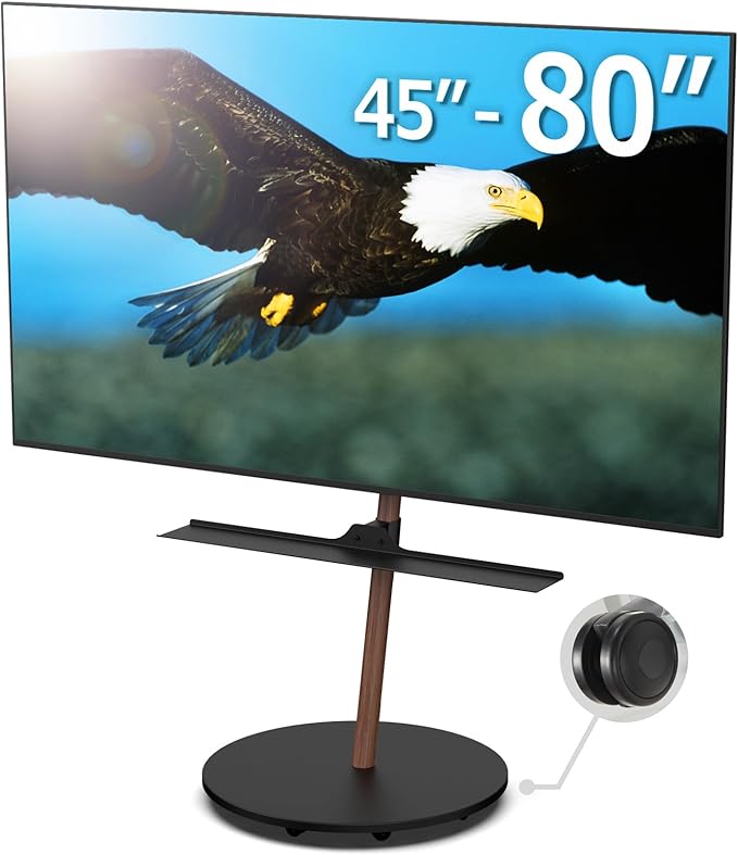 WALL Seven Stand A2 Grand | Rolling TV Stand for 45–80" w/ 37.4" Soundbar Shelf | Walnut | Portable TV Stand with Shelf | Height Adjustable, Space Saving, for Living Room, Bedroom and Office