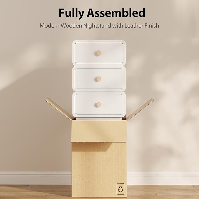 White Night Stand, Narrow Nightstand with Drawers, Modern Nightstand for Bedroom, Dorm and Living Room.