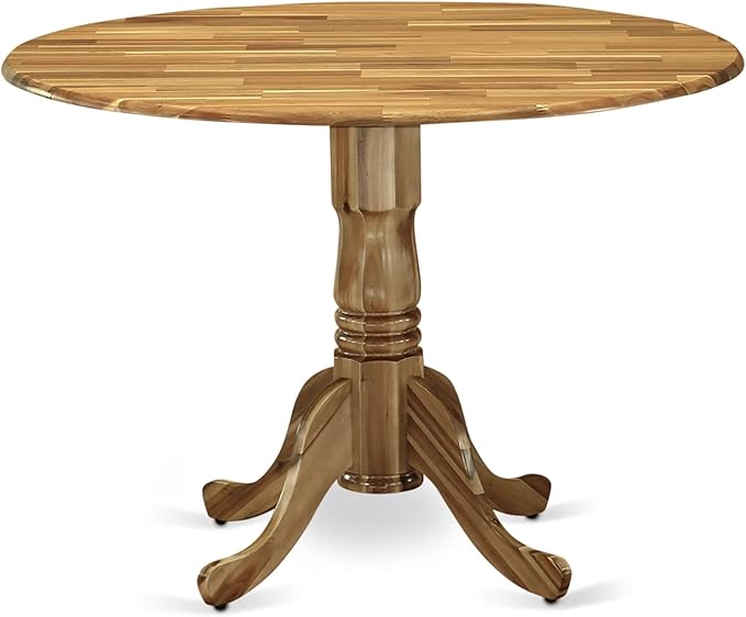East West Furniture DLFL5-ANA-04 5 Piece Dining Room Furniture Set Includes a Round Dining Table with Dropleaf and 4 Light Tan Linen Fabric Parsons Chairs, 42x42 Inch, Natural