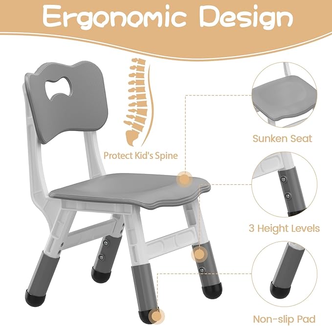 GarveeHome Kids Table and 6 Chairs Set, Height Adjustable Toddler Table and Chair Set, Graffiti Desktop, Children Study Play Dinner Table for Home Daycare Preschool for Ages 2-8, Grey