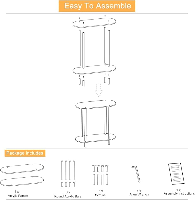 Acrylic Console Table, 2-Tier Oval Frame Sofa Table, 29.53" Small Modern Entryway Table for Living Room, Hallway, Office, Foyer, Easy Assembly (Clear)