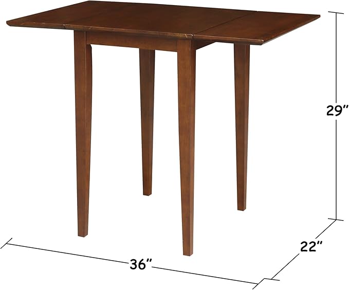 IC International Concepts, Small Drop Leaf Dining Table with Dual 9" Drop Leaf, Solid Real Wood, Sturdy Parawood, Dimensions 36"W x 22"D x 29"H, Espresso