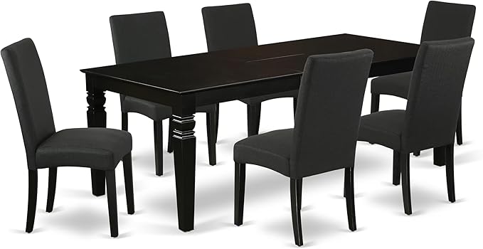 East West Furniture LGDR7-BLK-24 7 Piece Dining Table Set Consist of a Rectangle Dinner Table with Butterfly Leaf and 6 Black Color Linen Fabric Parson Chairs, 42x84 Inch, Black