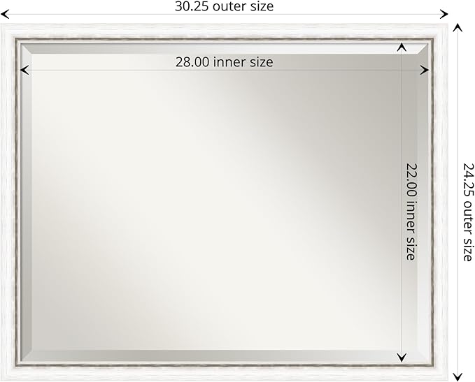 Amanti Art White Bathroom Mirror for Over Sink, 24x30 Morgan White Silver Rectangle Vanity Mirror, Large Modern Contemporary Wood Frame, Hangs Horizonally and Vertically, Bathroom Wall Decor, Beveled