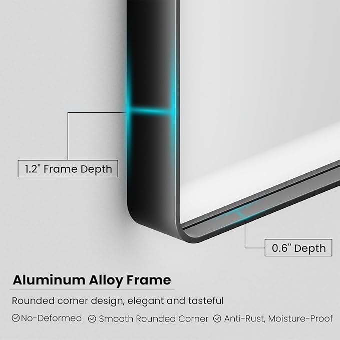 Black Bathroom Mirror 48X40 Inch, Black Metal Framed Mirror for Wall, Rounded Rectangle Matte Bathroom Vanity Mirror with Tempered Glass, Anti-Rust, Horizontal/Vertical