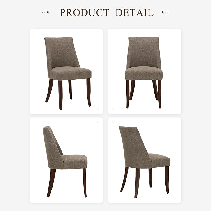 COLAMY Upholstered Dining Chairs Set of 2, Mid Century Modern Kitchen Chairs with Back, Farmhouse Fabric Side Dining Room Chairs with Wood Legs for Dining Room Restaurant, Brown