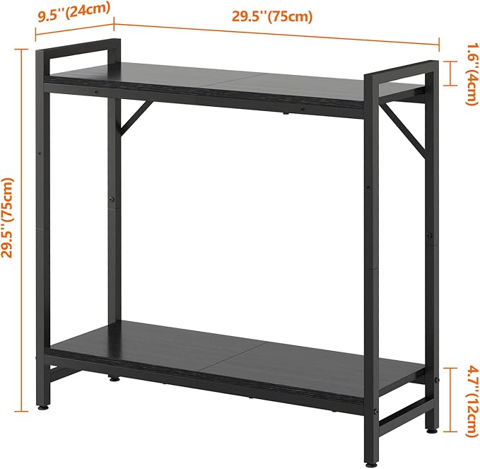 Narrow Console Table, 2 Tier Small Entryway Table, Sofa Table with 2 Support Bar, Industrial Couch Table, Thin Side Table, Display Table for Living Room, Hallway, Bedroom, Foyer, Black