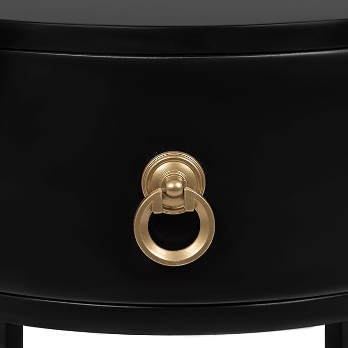 Kate and Laurel Decklyn Decorative Glam Round Side Table, 14 x 14 x 24, Black and Gold, Modern Circle Living Room Table with Pull Drawer for Useful Storage