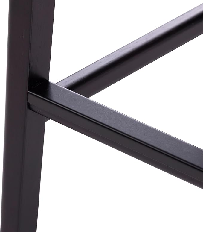 Plank+Beam Smythe Counter Stool, 24", Set of 4, Sturdy Wood Modern Kitchen Counter Height Stool, Saddle Seat Backless Counter Chair, Metal Footrest, Black