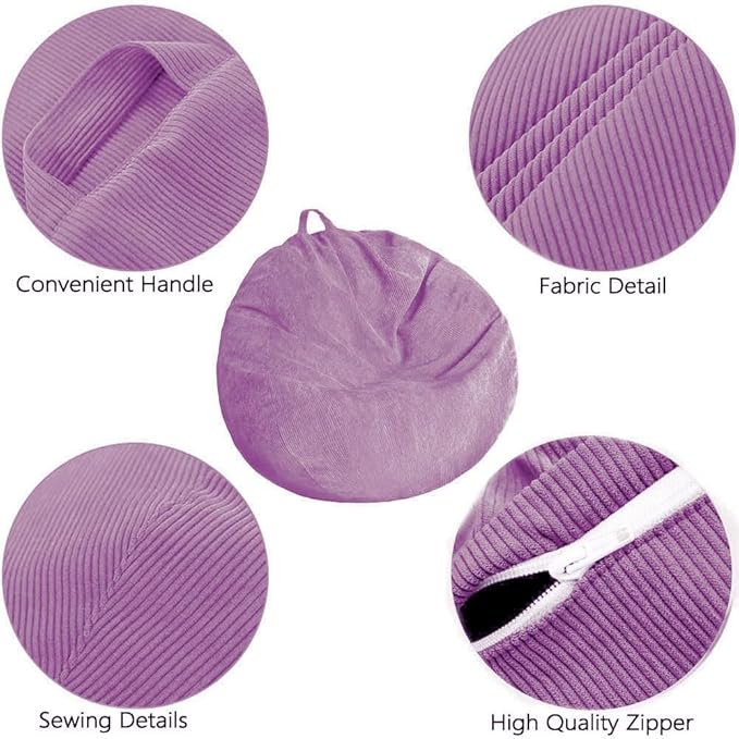 Stuffed Animal Storage Bean Bag Chair Cover - Washable Ultra Soft Corduroy Cover for Organizing Plush Toys or Textile, Sack Bean Bag for Adults, Teens