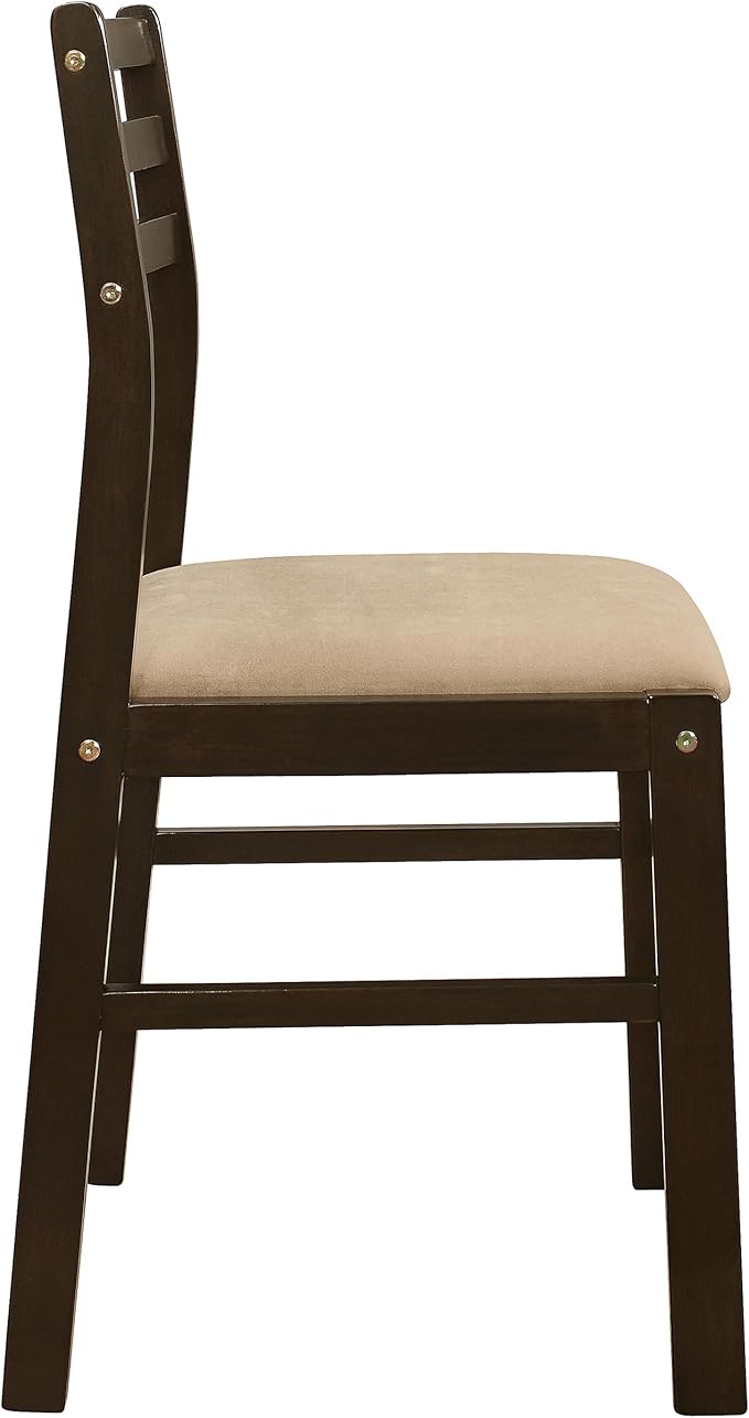 Coaster Home Furnishings 3-Piece Round Wood Dining Room Set Drop Leaf Extension Table Ladder Back Side Chairs Upholstered Seat Cushions Cappuccino and Tan 130005