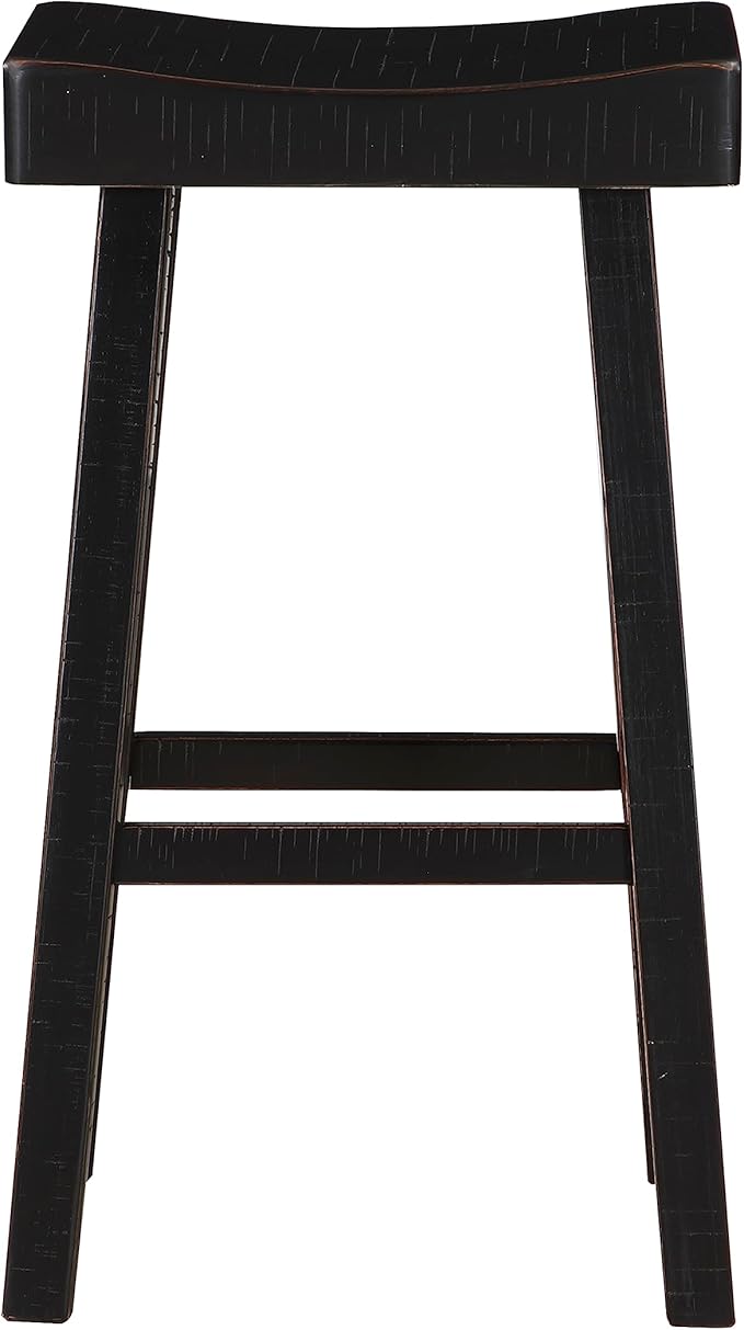 Lexicon Saddle Bar Stools Set of 2 Barstools with Footrest, Armless Dining Chairs for Kitchen Island, Breakfast Nook, Living Room, Pub Height, Black