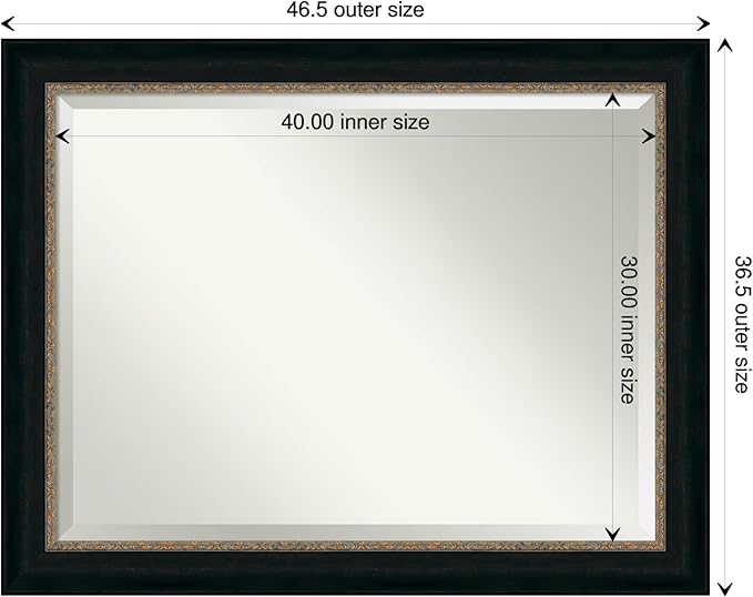 Amanti Art Bronze Bathroom Mirror for Over Sink, 37x47 Paragon Bronze Rectangle Vanity Mirror, X-Large Traditional Frame, Hangs Horizonally and Vertically, Bathroom Wall Decor, Beveled Edge