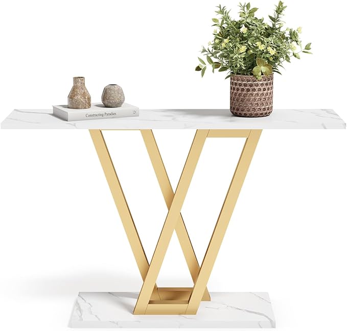 LITTLE TREE Console Table Hallway Table for Entryway 43 Inch Sofa Table Entryway Tables for Living Room, White & Gold