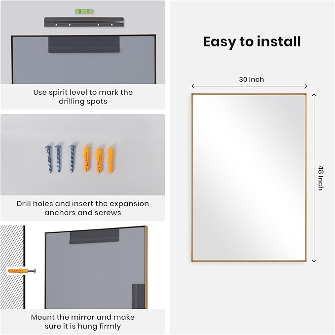 Melodieux Wall Vanity Bathroom Mirror for Over Sink, 30"x48" Rounded Rectangle Metal Deep Frame Wall Mounted Mirror Wall Decor for Living Room Hallway, Gold