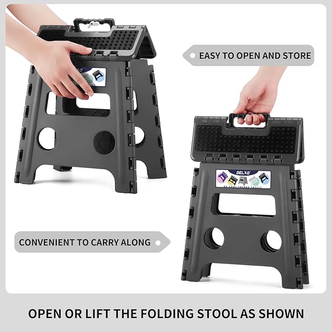 Delxo Folding Step Stool 13 inch Height Heavy Duty Foldable Step Stools,Kitchen Small Collapsible Fold Up Stepping Stool 1 Pack in Grey Dotted Texture