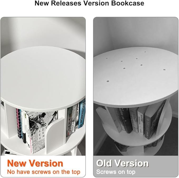 Nidouillet Rotating Bookshelf, Revolving Bookcase 360 Display Round Bookshelf, High-Density MDF Wood Narrow Swivel Corner Book Shelf Standing Bookcase for Adult Bedroom, Living Room (White, 2 Tier)