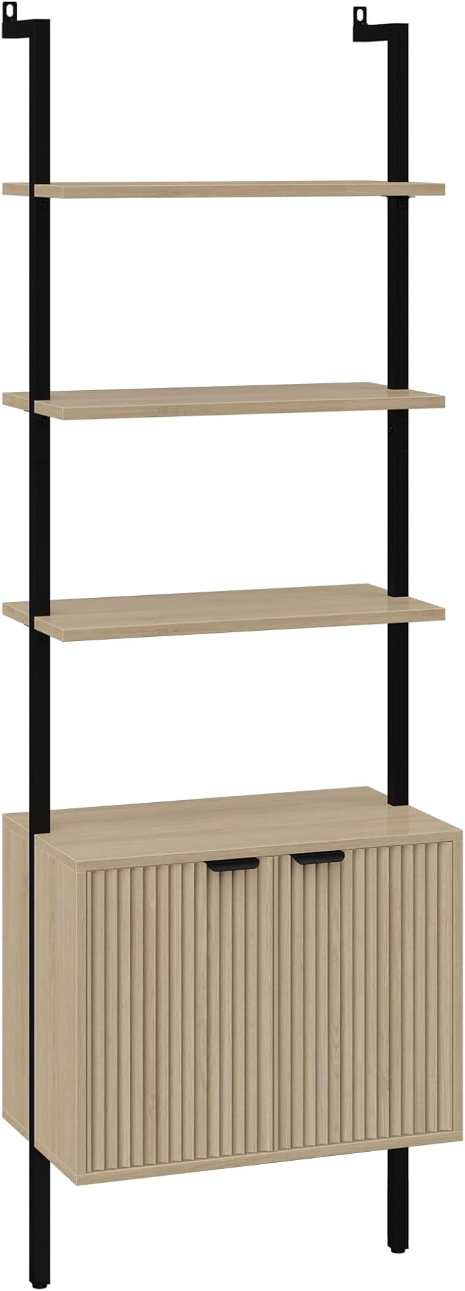 Yusong 73" Tall Bookshelf with Cabinet, Industrial Ladder Wall Mount Shelf Bookcase with Wood and Metal Frame, Plant Shelf Wall Storage Display for Living Room Bedroom, Wavy Light Ivory