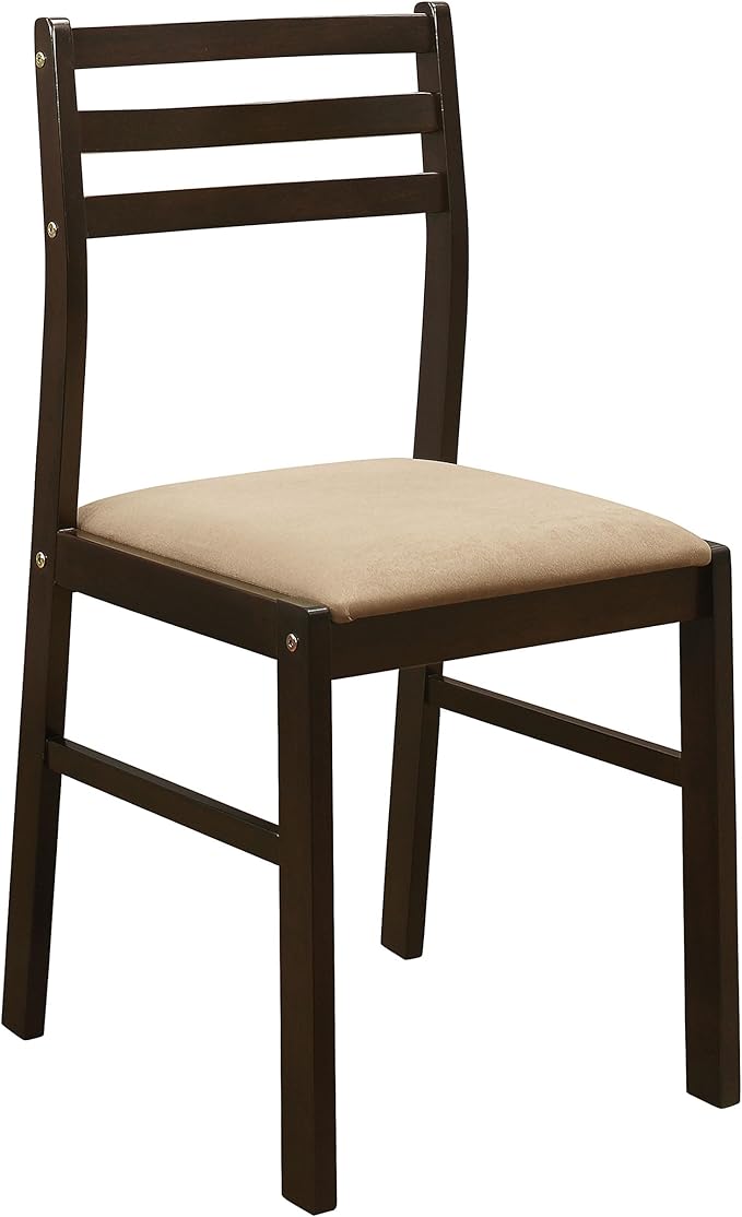 Coaster Home Furnishings 3-Piece Round Wood Dining Room Set Drop Leaf Extension Table Ladder Back Side Chairs Upholstered Seat Cushions Cappuccino and Tan 130005