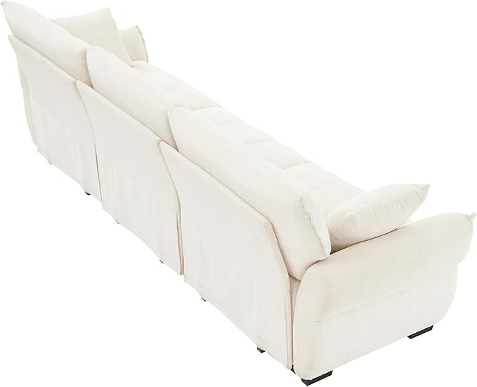Modern Chenille Fabric 3-Seat Sofa w/ 2 Pillows, Premium Upholstery Living Room Couch with Tufted Backrest & Comfortable Armrests and High-Resilience Memory Foam Cushions,White