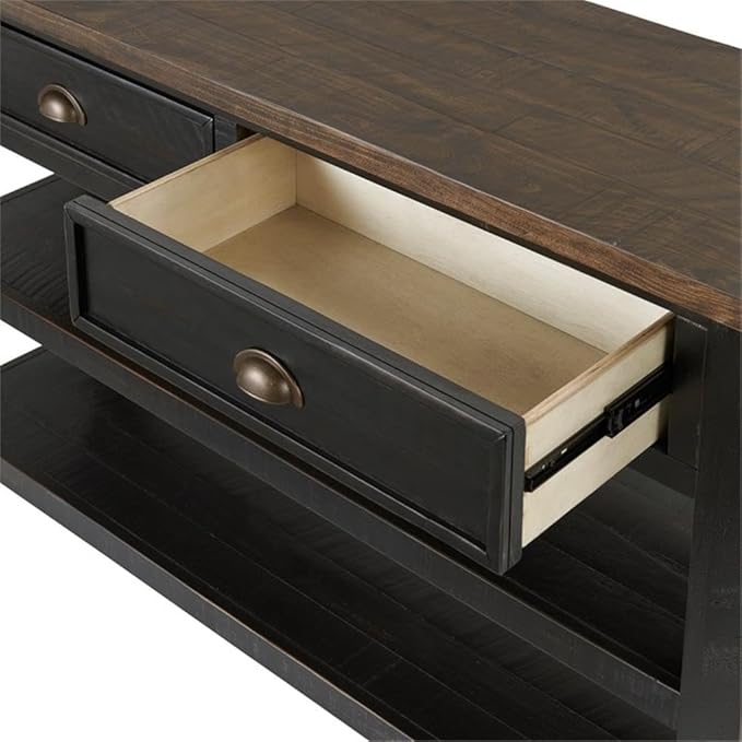 Martin Svensson Home Solid Wood Sofa Console Table, Black with Brown Top