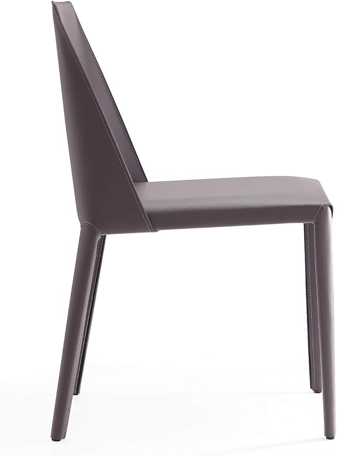 Manhattan Comfort Paris Modern Saddle Leather Dining Chairs, Metal Frame, Comfortable Padded Seat, Fully Assembled Armchair Accent Furniture, Set of 6, Grey