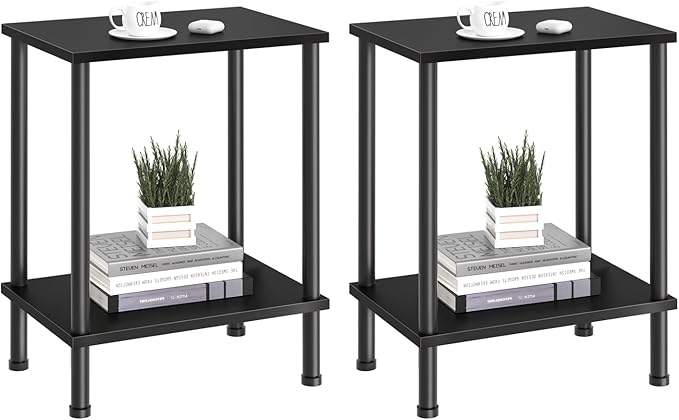 End Table,Small Side Table,2-Tier Nightstand with Storage Shelf,Sofa Bedside Table for Small Spaces in Living Room,Bedroom, Office,Stable Frame,Easy Assembly,Black