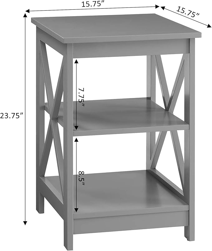 Convenience Concepts Oxford End Table 15.75" - Modern Living Room Table with Storage Shelves, Transitional Nightstand Side Table for Home Decor and Display, Gray