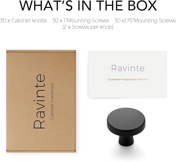 Ravinte 30 Pack Drawer Pulls 1-1/4 Inch Kitchen Cabinet Knobs Solid Round Dresser Drawer Knobs Matte Black Dresser Knobs Drawer Knobs Simple Cabinet Hardware for Cupboard Drawer Pulls